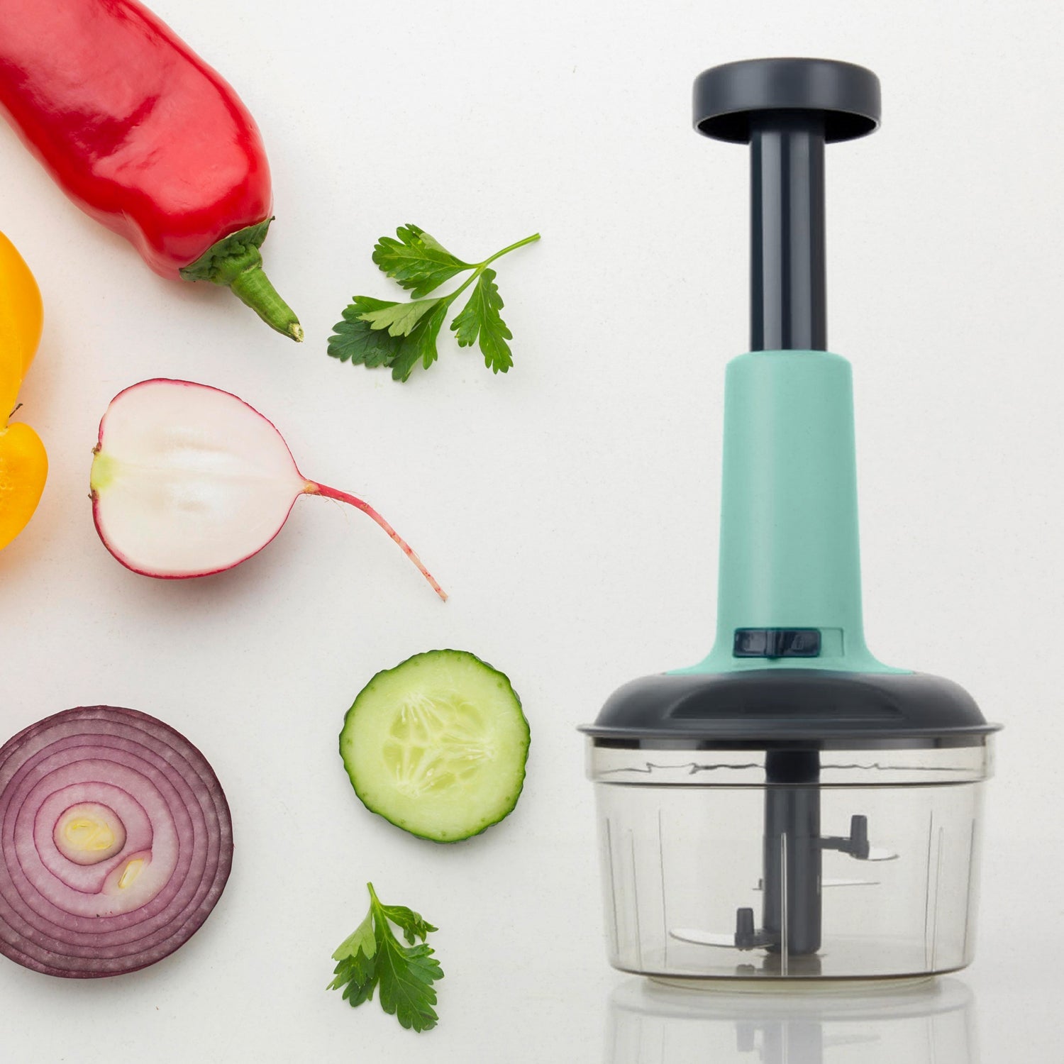 5902 PUSH CHOPPER MANUAL FOOD CHOPPER AND HAND PUSH VEGETABLE CHOPPER, CUTTER, MIXER SET FOR KITCHEN WITH 3 STAINLESS STEEL BLADE. DeoDap 5902 PUSH CHOPPER MANUAL FOOD CHOPPER AND HAND PUSH VEGETABLE CHOPPER, CUTTER, MIXER SET FOR KITCHEN WITH 3 STAINLESS STEEL BLADE. DeoDap